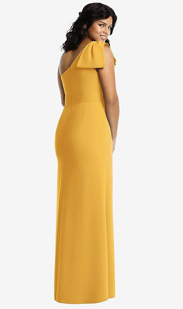 Back View - NYC Yellow Bowed One-Shoulder Trumpet Gown