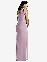 Rear View Thumbnail - Suede Rose Bowed One-Shoulder Trumpet Gown