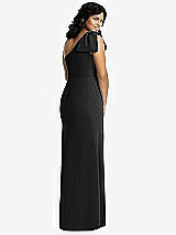 Rear View Thumbnail - Black Bowed One-Shoulder Trumpet Gown