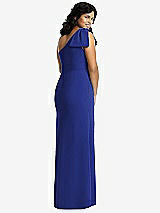 Rear View Thumbnail - Cobalt Blue Bowed One-Shoulder Trumpet Gown