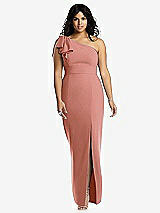 Front View Thumbnail - Desert Rose Bowed One-Shoulder Trumpet Gown