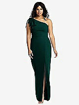 Front View Thumbnail - Evergreen Bowed One-Shoulder Trumpet Gown
