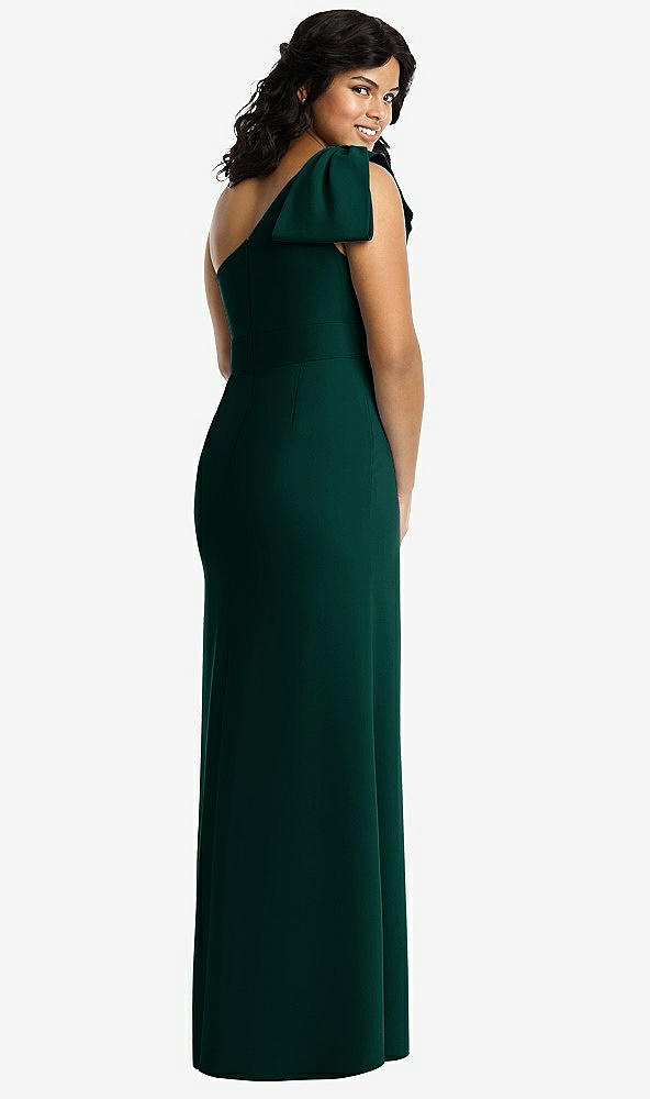 Back View - Evergreen Bowed One-Shoulder Trumpet Gown