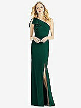 Alt View 1 Thumbnail - Hunter Green Bowed One-Shoulder Trumpet Gown