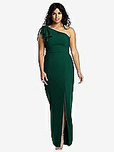Front View Thumbnail - Hunter Green Bowed One-Shoulder Trumpet Gown