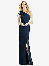 Alt View 1 Thumbnail - Midnight Navy Bowed One-Shoulder Trumpet Gown