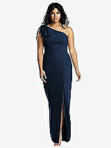 Front View Thumbnail - Midnight Navy Bowed One-Shoulder Trumpet Gown