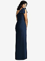 Rear View Thumbnail - Midnight Navy Bowed One-Shoulder Trumpet Gown