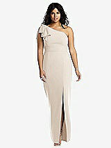 Front View Thumbnail - Oat Bowed One-Shoulder Trumpet Gown