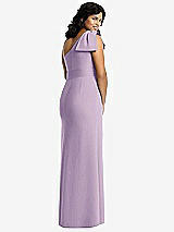 Rear View Thumbnail - Pale Purple Bowed One-Shoulder Trumpet Gown