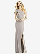 Alt View 1 Thumbnail - Taupe Bowed One-Shoulder Trumpet Gown