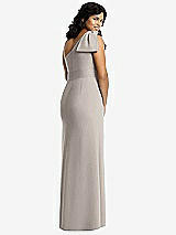 Rear View Thumbnail - Taupe Bowed One-Shoulder Trumpet Gown
