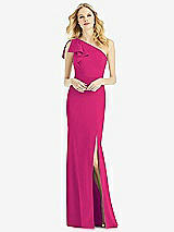 Alt View 1 Thumbnail - Think Pink Bowed One-Shoulder Trumpet Gown