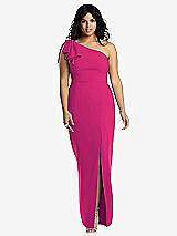 Front View Thumbnail - Think Pink Bowed One-Shoulder Trumpet Gown