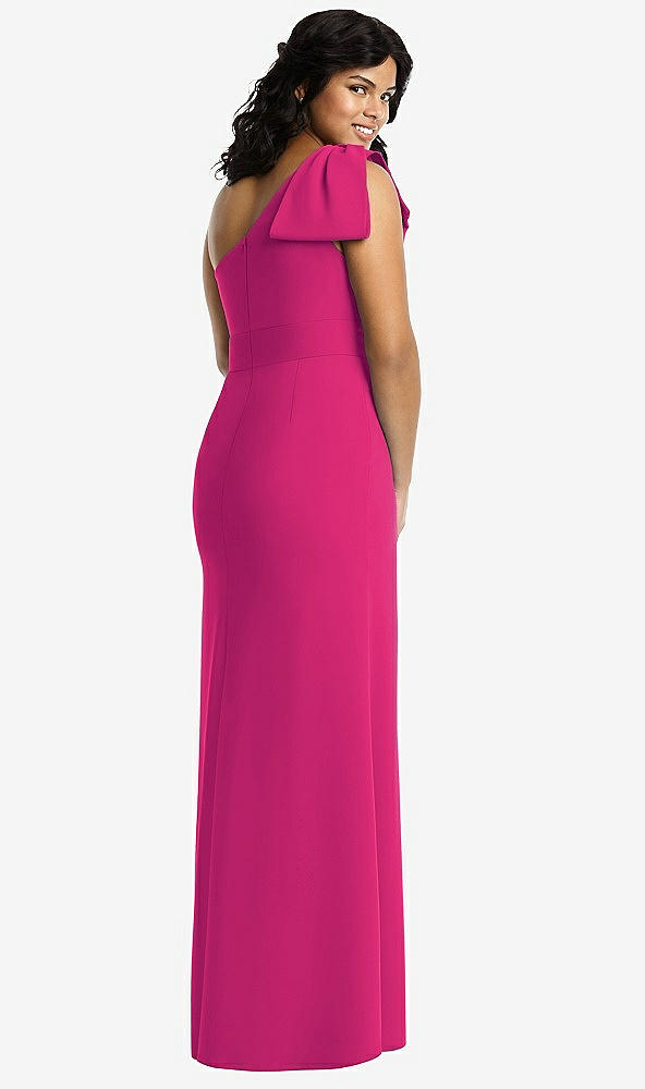 Back View - Think Pink Bowed One-Shoulder Trumpet Gown