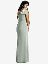 Rear View Thumbnail - Willow Green Bowed One-Shoulder Trumpet Gown