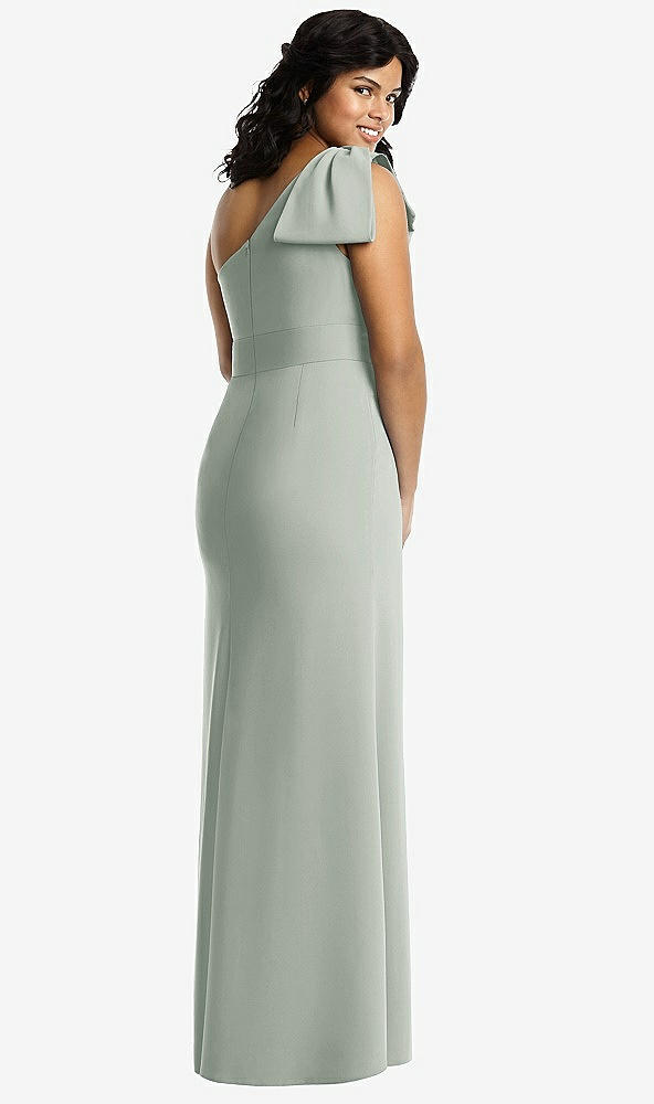 Back View - Willow Green Bowed One-Shoulder Trumpet Gown