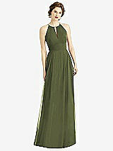 Front View Thumbnail - Olive Green Keyhole Halter Chiffon Maxi Dress