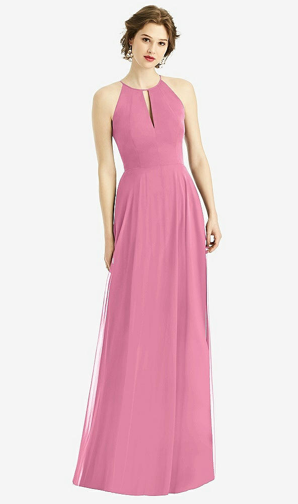 Front View - Orchid Pink Keyhole Halter Chiffon Maxi Dress