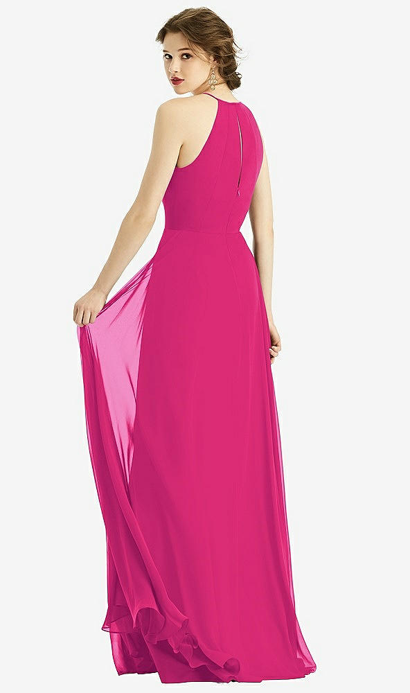 Back View - Think Pink Keyhole Halter Chiffon Maxi Dress