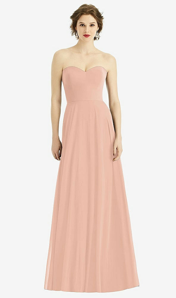 Front View - Pale Peach Strapless Sweetheart Gown with Optional Straps