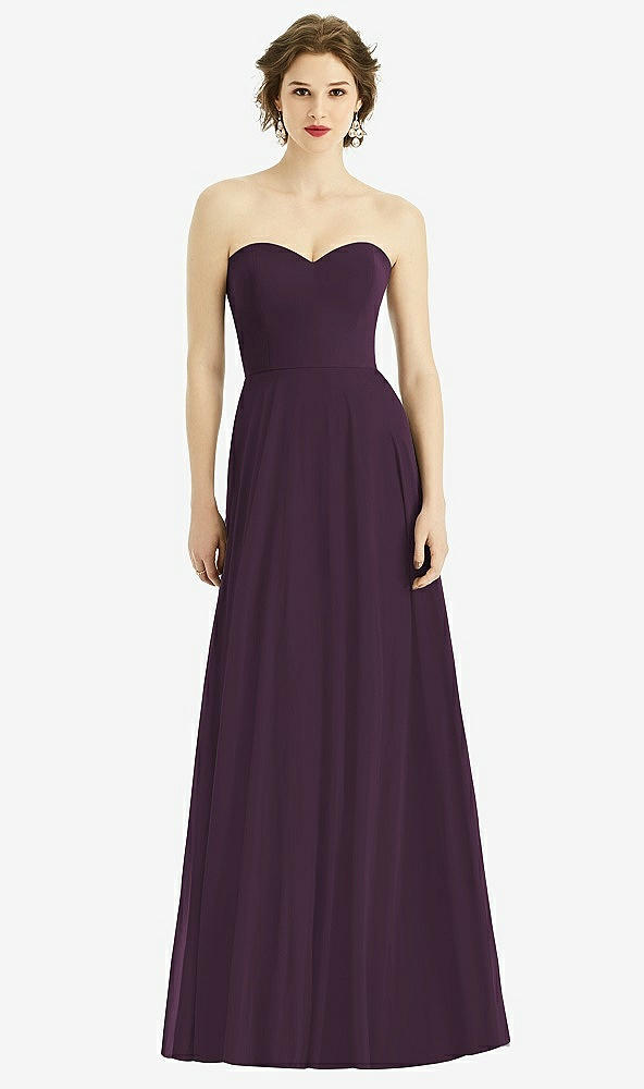 Front View - Aubergine Strapless Sweetheart Gown with Optional Straps