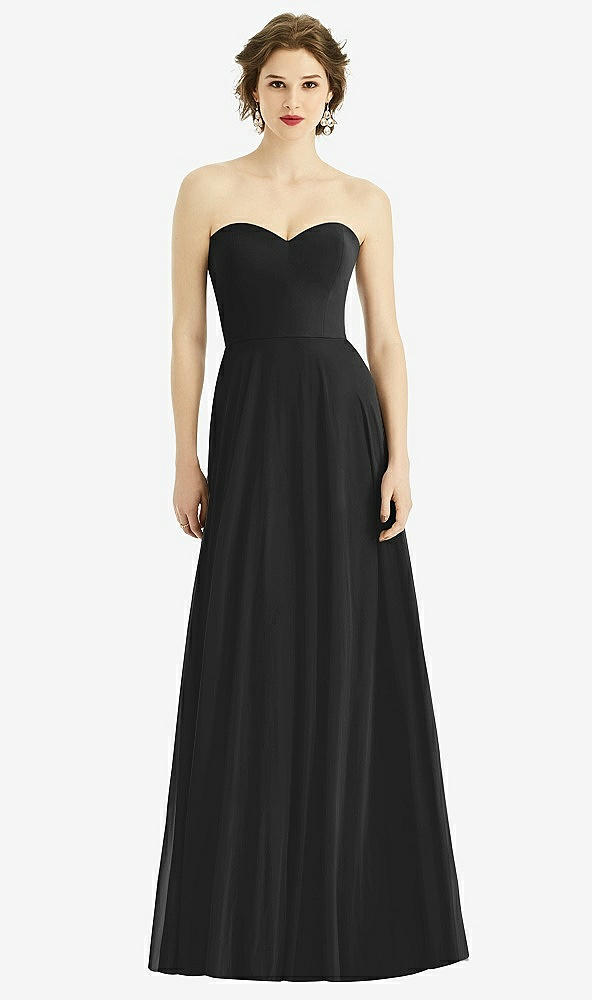 Front View - Black Strapless Sweetheart Gown with Optional Straps
