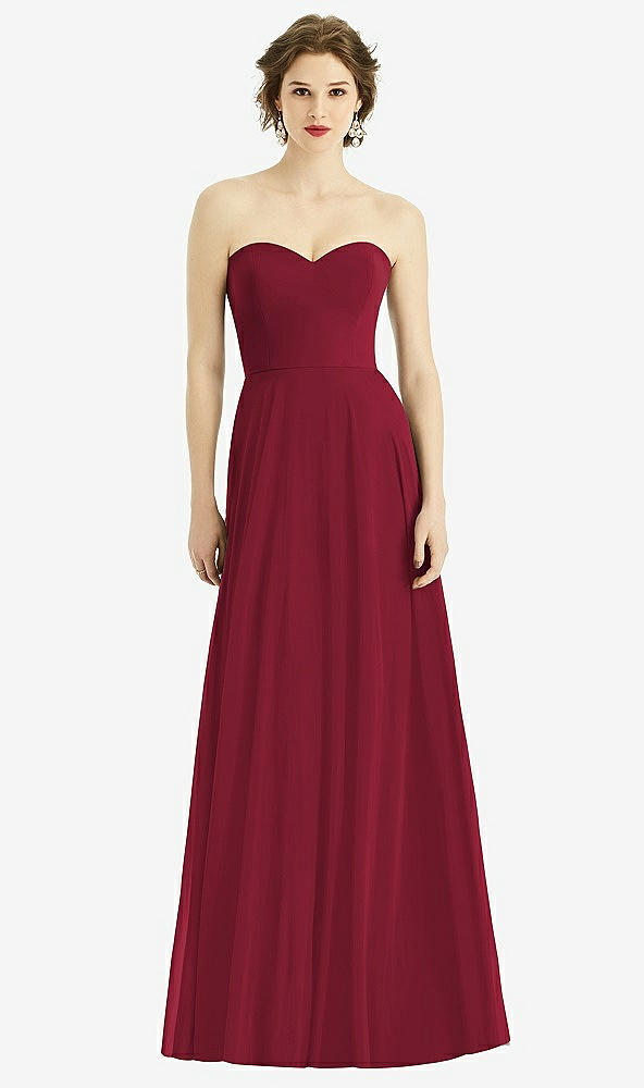 Front View - Burgundy Strapless Sweetheart Gown with Optional Straps