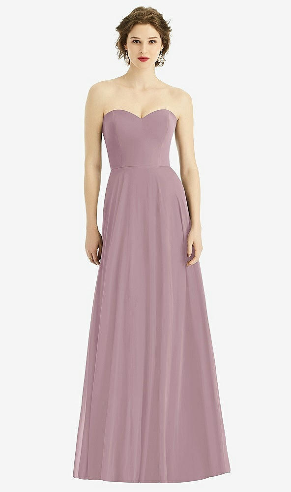 Front View - Dusty Rose Strapless Sweetheart Gown with Optional Straps