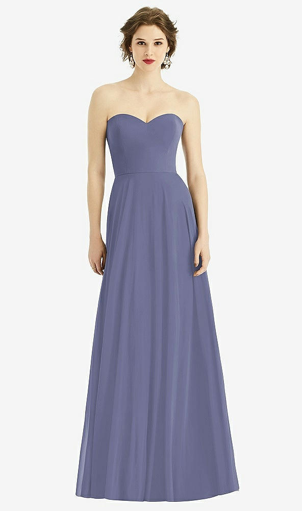 Front View - French Blue Strapless Sweetheart Gown with Optional Straps