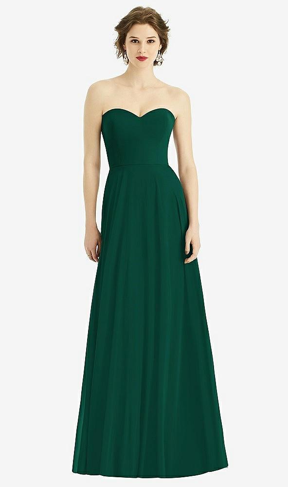 Front View - Hunter Green Strapless Sweetheart Gown with Optional Straps