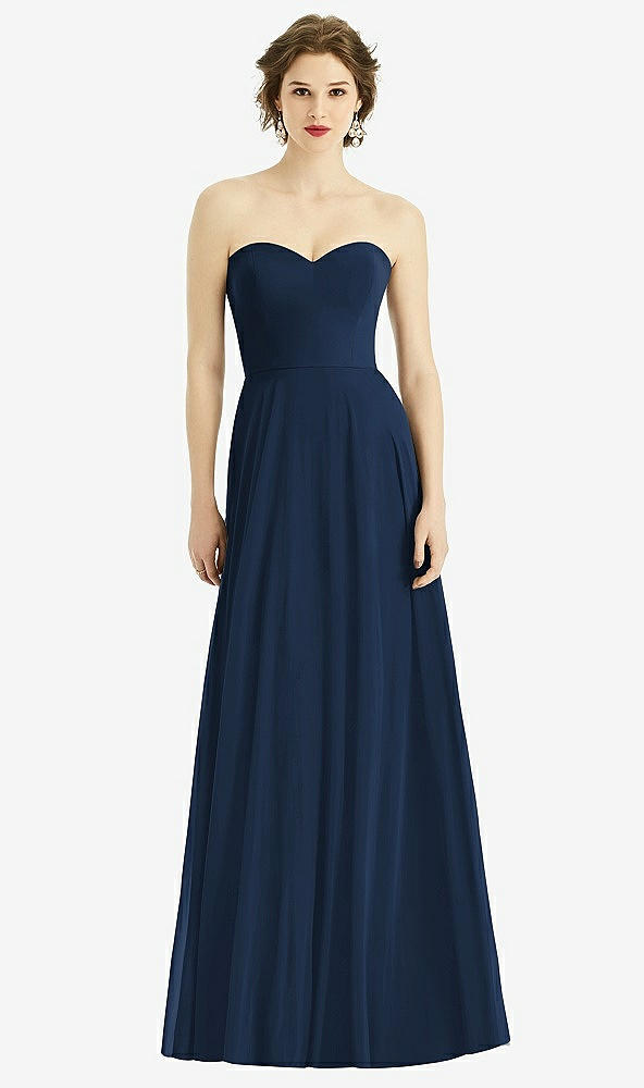 Front View - Midnight Navy Strapless Sweetheart Gown with Optional Straps