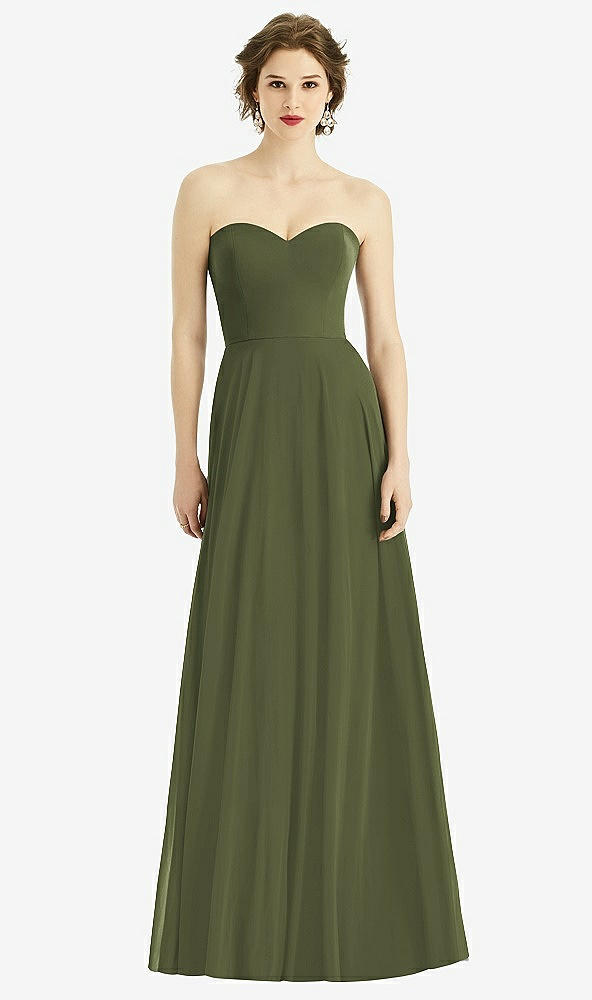 Front View - Olive Green Strapless Sweetheart Gown with Optional Straps