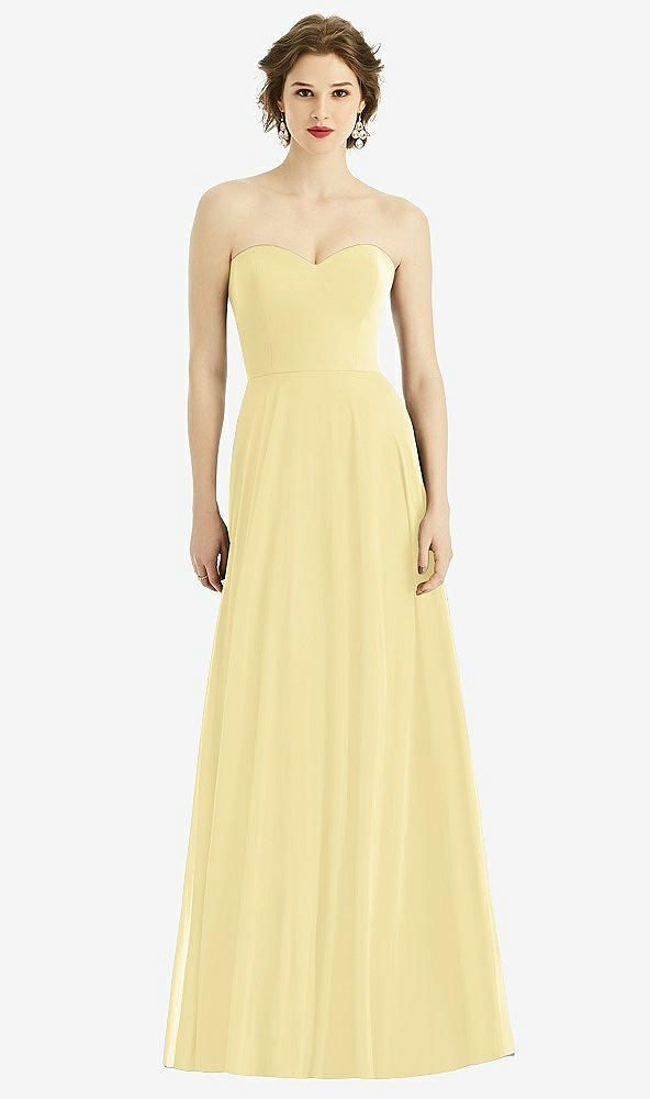Front View - Pale Yellow Strapless Sweetheart Gown with Optional Straps