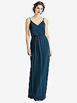 Front View Thumbnail - Atlantic Blue V-Neck Blouson Bodice Chiffon Maxi Dress
