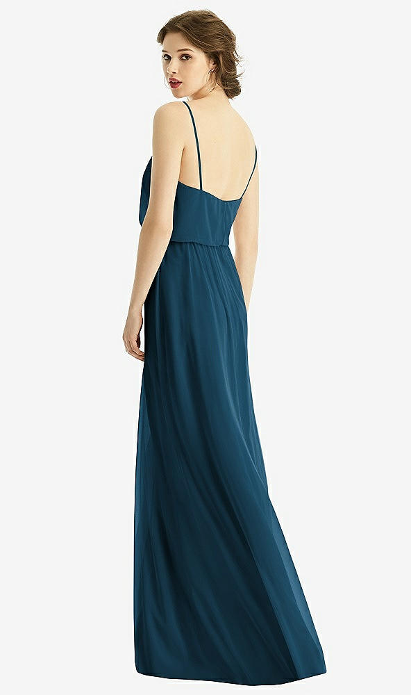 Back View - Atlantic Blue V-Neck Blouson Bodice Chiffon Maxi Dress