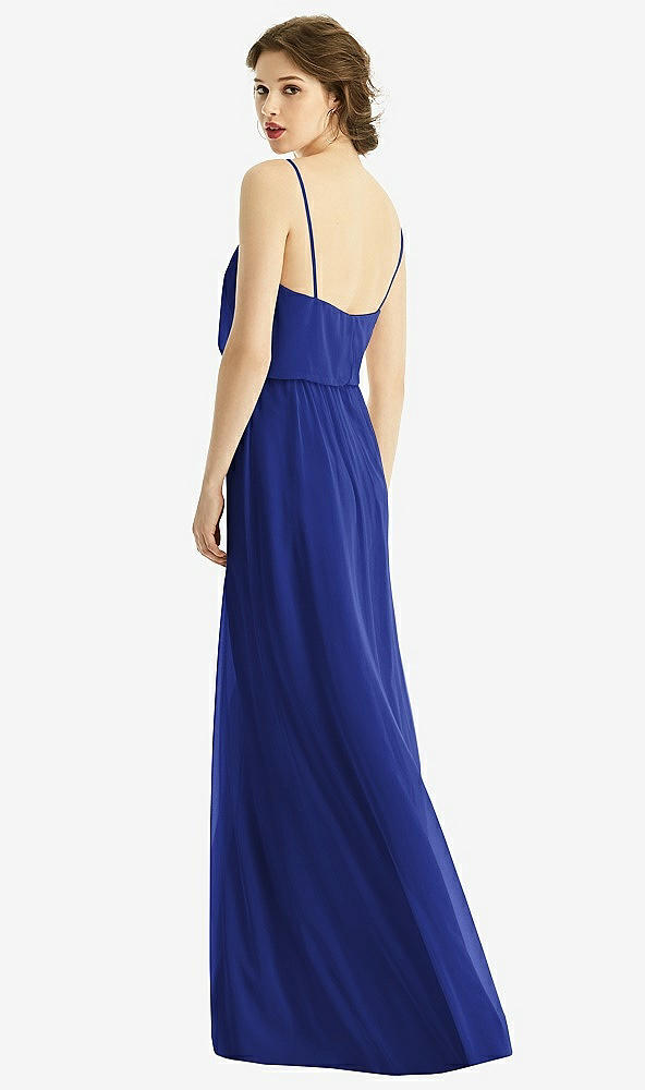 Back View - Cobalt Blue V-Neck Blouson Bodice Chiffon Maxi Dress