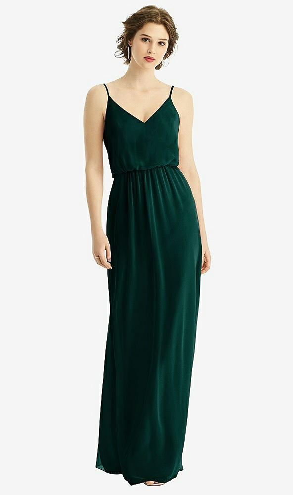 Front View - Evergreen V-Neck Blouson Bodice Chiffon Maxi Dress