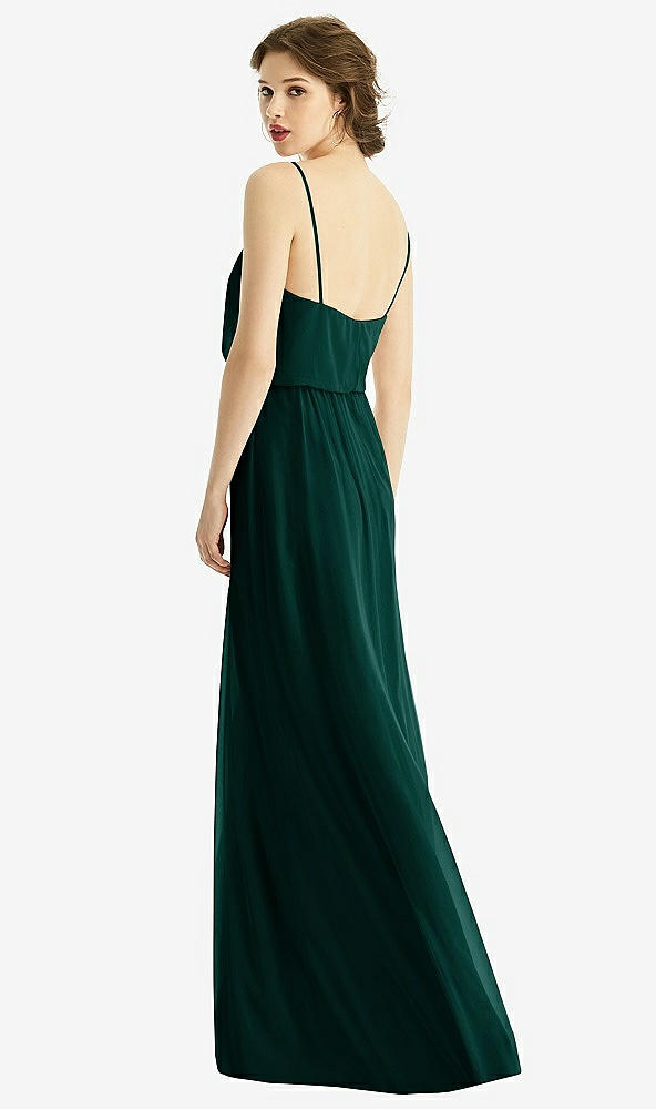 Back View - Evergreen V-Neck Blouson Bodice Chiffon Maxi Dress