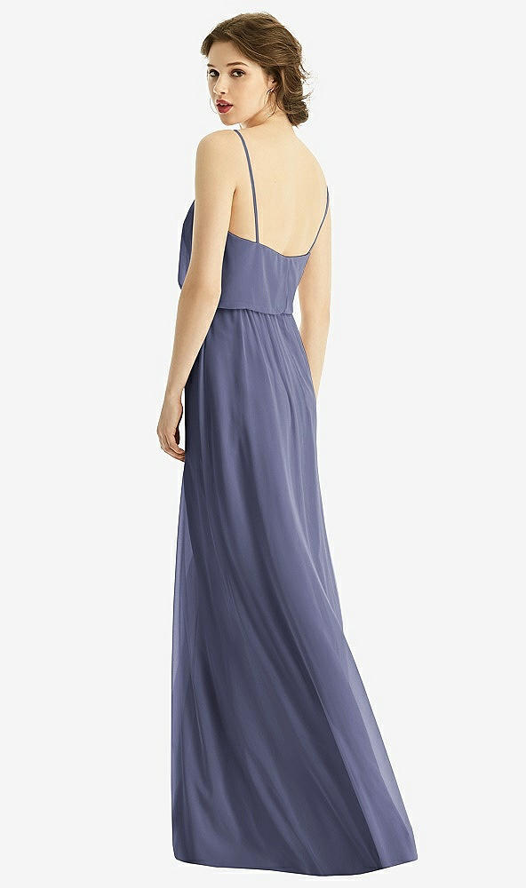 Back View - French Blue V-Neck Blouson Bodice Chiffon Maxi Dress
