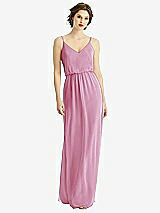 Front View Thumbnail - Powder Pink V-Neck Blouson Bodice Chiffon Maxi Dress