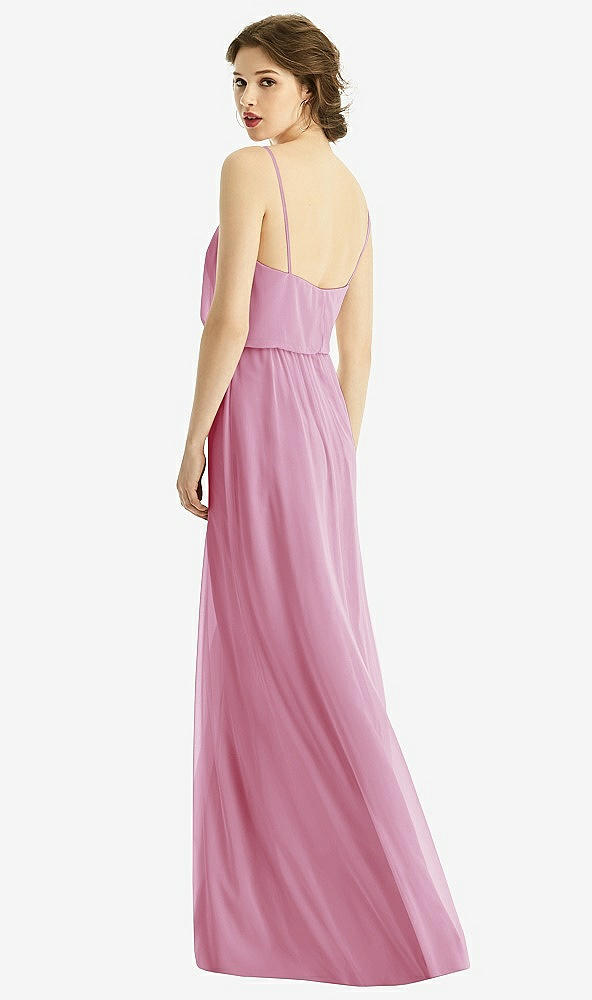 Back View - Powder Pink V-Neck Blouson Bodice Chiffon Maxi Dress