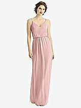Front View Thumbnail - Rose - PANTONE Rose Quartz V-Neck Blouson Bodice Chiffon Maxi Dress