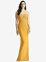 Front View Thumbnail - NYC Yellow & Light Nude Sheer Plunge Neckline Strapless Column Dress