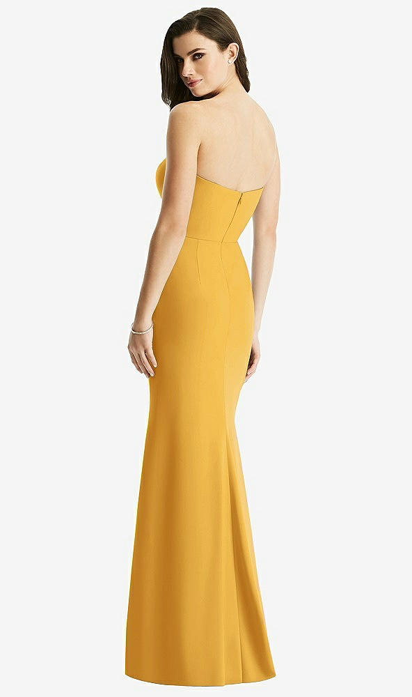 Back View - NYC Yellow & Light Nude Sheer Plunge Neckline Strapless Column Dress