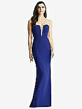 Front View Thumbnail - Cobalt Blue & Light Nude Sheer Plunge Neckline Strapless Column Dress