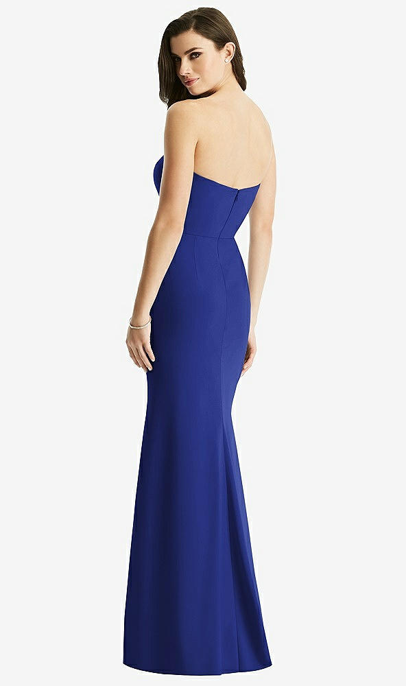 Back View - Cobalt Blue & Light Nude Sheer Plunge Neckline Strapless Column Dress