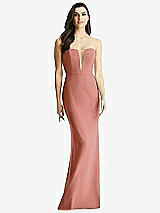 Front View Thumbnail - Desert Rose & Light Nude Sheer Plunge Neckline Strapless Column Dress