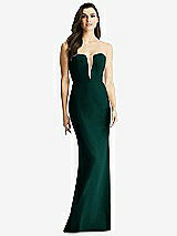 Front View Thumbnail - Evergreen & Light Nude Sheer Plunge Neckline Strapless Column Dress