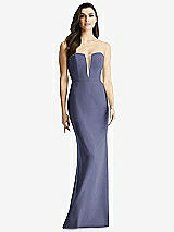 Front View Thumbnail - French Blue & Light Nude Sheer Plunge Neckline Strapless Column Dress